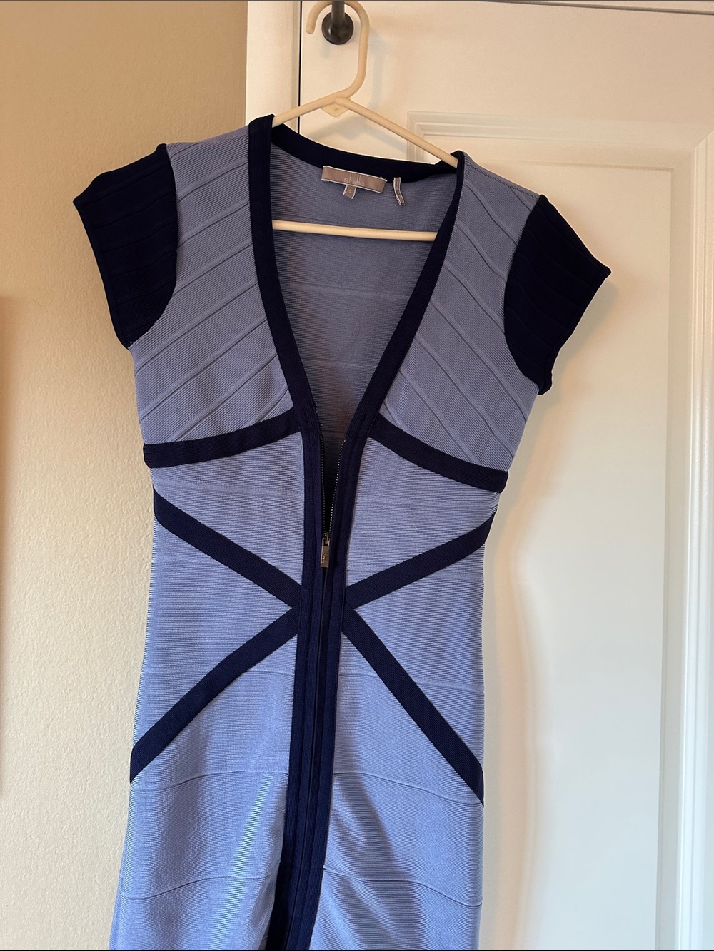 Stretta Light Blue & Navy Zip-Front Midi Dress